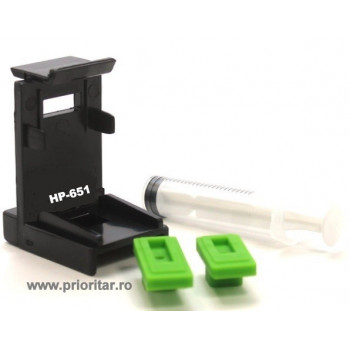 Dispozitiv incarcare si desfundare cartuse HP651 C2P10AE HP-651XL C2P11AE negre si color cu 2 ventuze si seringa