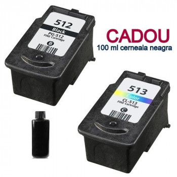 Pachet Cartuse compatibile CANON PG-512 negru + CL-513 color PG512 + CL513 pt Pixma MP250 MP260 MP270 MP280 MP490 MX320 MX330 MX420