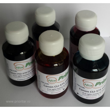 Pachet 5 culori x 100 ml Cerneala pentru cartuse CANON PGI-570 CLI-571 refilabile PGI570 CLI571