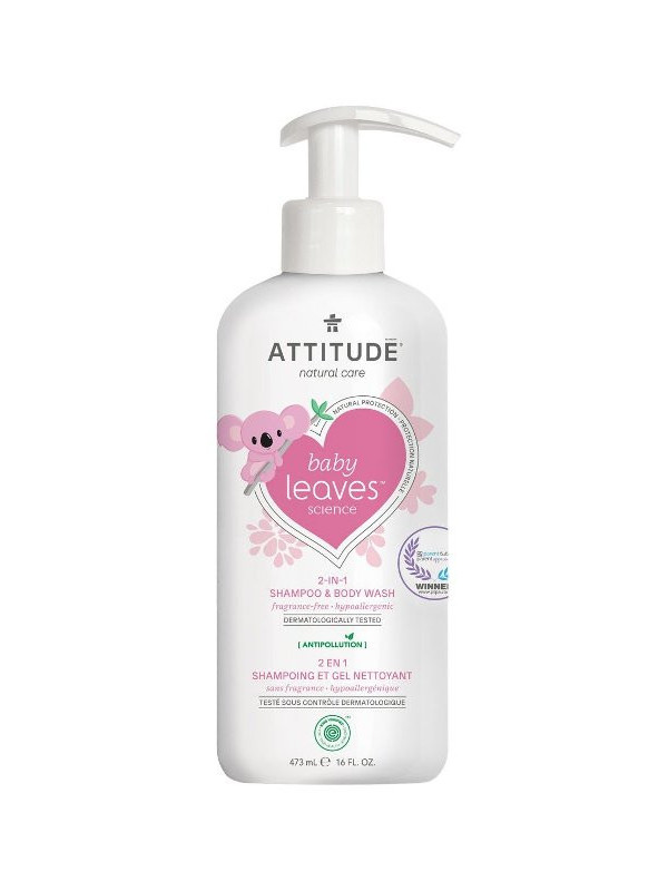 Sampon si gel de dus pentru bebe, fara miros, 473ml - ATTITUDE Baby Leaves