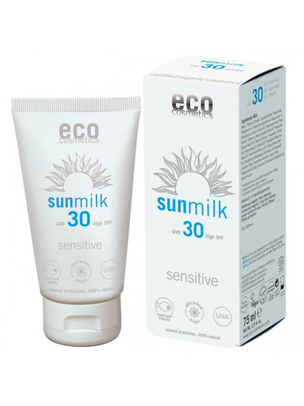 Lotiune de plaja bio pentru piele sensibila cu ulei de zmeura FPS 50, 75 ml - Eco Cosmetics