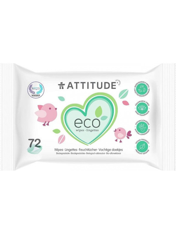Servetele umede fara parfum, 100 % biodegradabile 72 buc - ATTITUDE