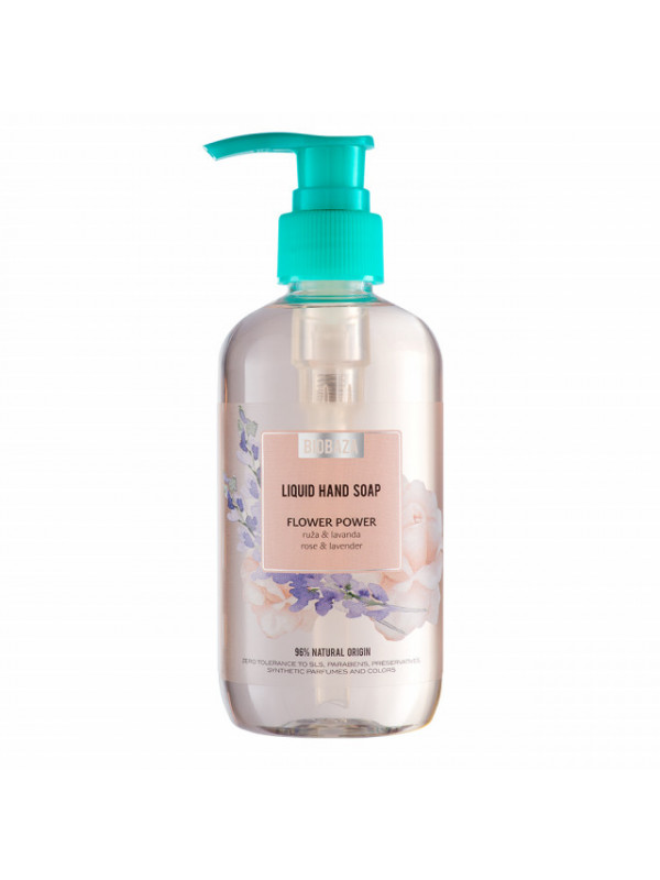 Sapun lichid natural cu lavanda si trandafir, FLOWER POWER, BIOBAZA, 250 ml