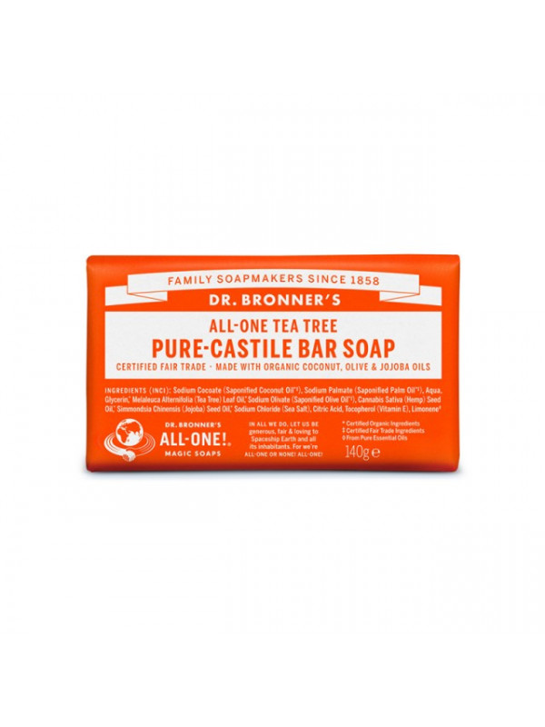 Sapun solid de Castilia, aroma Arbore de Ceai 140g - Dr Bronner