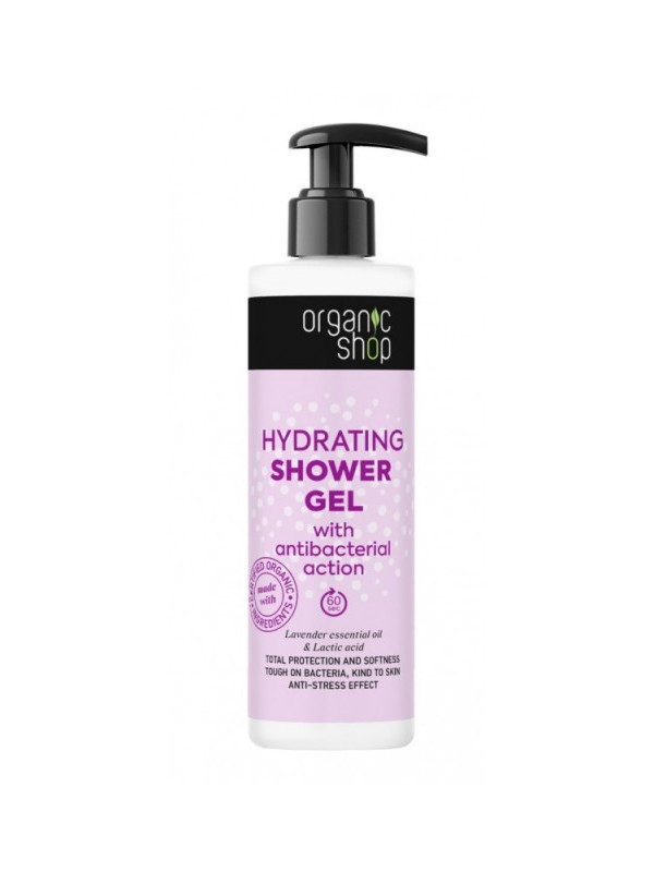 Gel de dus hidratant cu efect antibacterian, lavanda si acid lactic, 280ml - Organic Shop