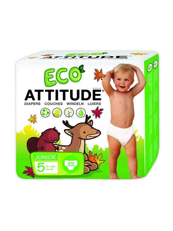 Scutece ecologice de unica folosinta marime 5 (12kg+), 22 buc - ATTITUDE
