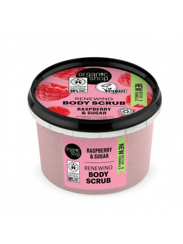 Scrub de corp delicios cu zahar si zmeura Raspberry Cream, 250 ml - Organic Shop