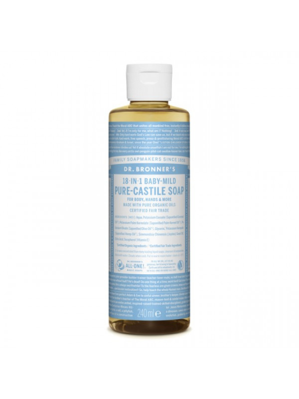 Sapun lichid de Castilia 18-in-1 Inodor, pentru bebelusi si piele sensibila 60/240/475/945ml Dr Bronner