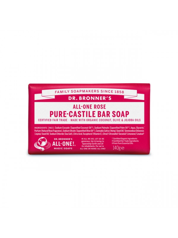 Sapun solid de Castilia, aroma Trandafiri 140g - Dr Bronner