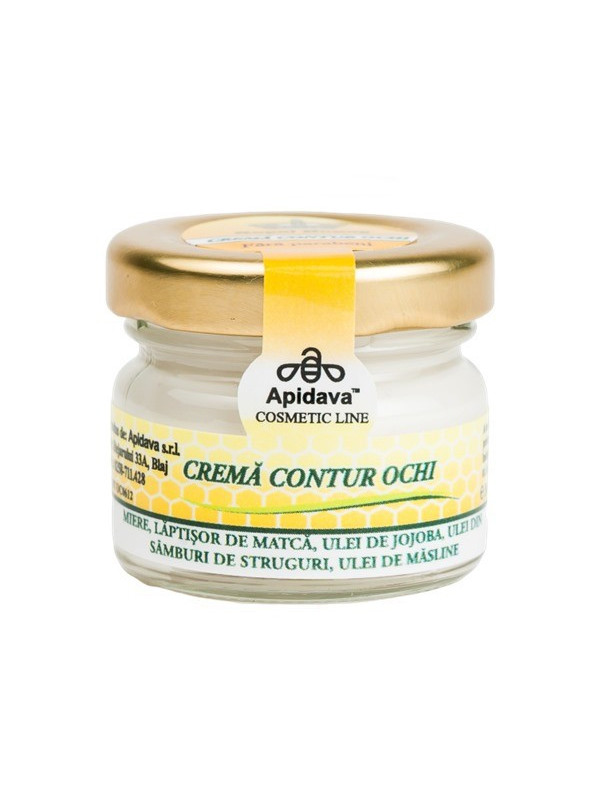 Crema naturala contur de ochi cu miere, laptisor de matca, ulei de Jojoba, ulei din samburi de struguri, vitamina E - Apidava