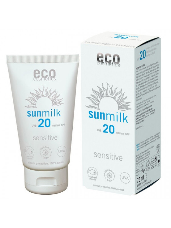 Lapte de plaja bio pentru piele sensibila cu ulei de zmeura FPS 20, 75 ml - Eco Cosmetics