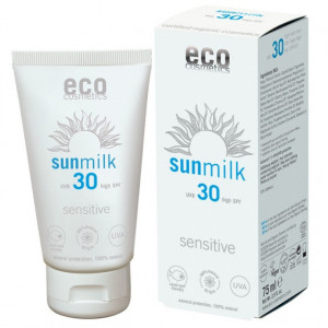Lotiune laptoasa de plaja bio pentru piele sensibila cu ulei de zmeura FPS 30, 75 ml - Eco Cosmetics