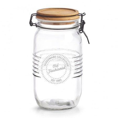 RECIPIENT DIN STICLA CU CAPAC DIN LEMN,1450 ML,ZELLER