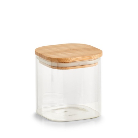 BORCAN DE DEPOZITARE PATRAT,CU CAPAC DIN BAMBUS,640 ML,ZELLER E