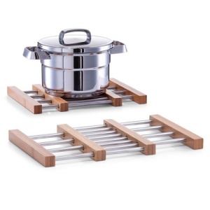 Suport vase calde - inox si bambus 23,5-39,5x20 cm