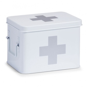 CUTIE ALBA CU CAPAC,DIN METAL,PENTRU MEDICAMENTE,ZELLER
