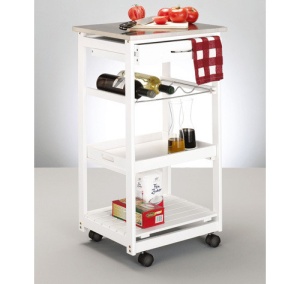 Carucior bucatarie alb, suprafata de inox 47x37x82cm