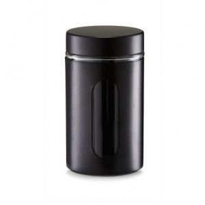 RECIPIENT CU CAPAC NEGRU,DIN STICLA SI METAL,900 ML.