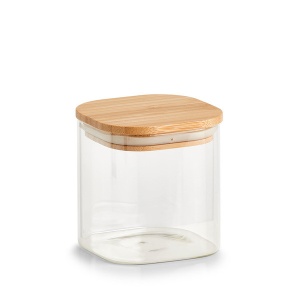 BORCAN DE DEPOZITARE PATRAT,CU CAPAC DIN BAMBUS,640 ML,ZELLER E