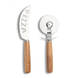 SET 2 CUTITE DIN LEMN SI INOX PENTRU PIZZA,ZELLER