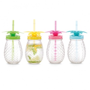 SET 4 BORCANE MULTICOLORE DIN STICLA,CU CAPAC SI PAI,500 ML.