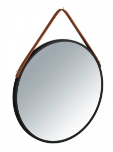 OGLINDA ROTUNDA NEAGRA/MARO DIN FIER SI PIELE,40 CM,WENKO