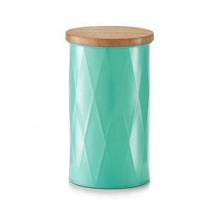 Doza metal verde cu capac din bambus,1600 ml
