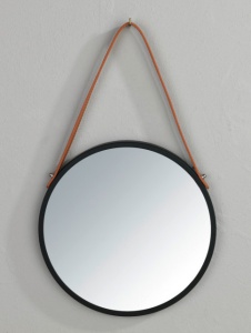OGLINDA ROTUNDA NEAGRA/MARO DIN FIER SI PIELE,40 CM,WENKO