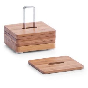 Coaster pahare bambus si metal cromat - set 7 piese
