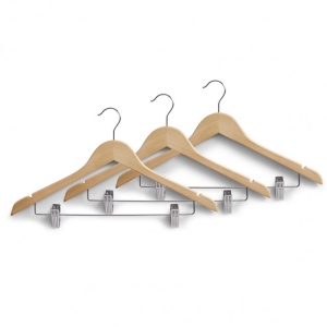 Umerase cu clips lemn nature 3/set