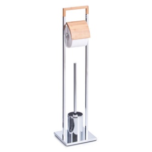 Perie wc cu suport hartie bambus & metal cromat 18,5x18,5x75cm
