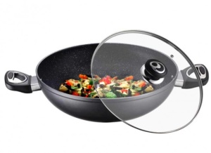 Wok aluminiu cu strat de marmura 30 cm PH-15410-30