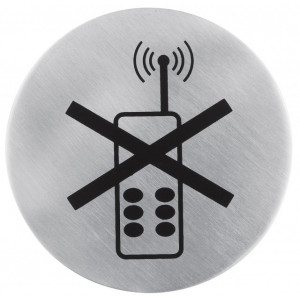 Semn indicator pentru interzicere utilizare telefoane mobile (din inox), Ø 7.5 cm