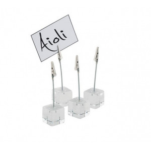 Set 4x Suport acril eticheta cu clips, inaltime 12 cm