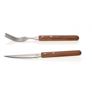Set cutit+furculita inox cu maner din lemn