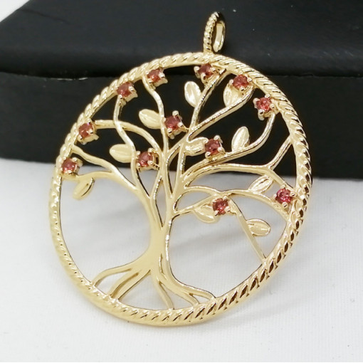 Pandantiv tree of life-argint placat cu aur galben -ARBORELE VIETII- VP016412 granat