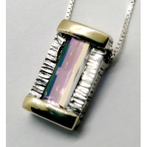 Colier argint si aur 14k quartz -curcubeu- cod 410153