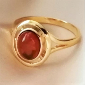 Inel din argint placat cu aur galben si chihlimbar cognac- R2088