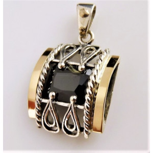 Pandantiv argint si aur 9 k -20001 black zircon