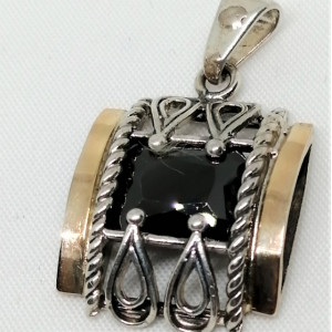 Pandantiv argint si aur 9 k -20001 black zircon