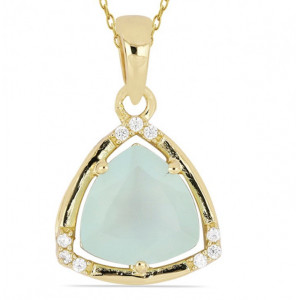 Pandantiv Medeea-argint placat cu aur galben - VP016161 aqua calcedony