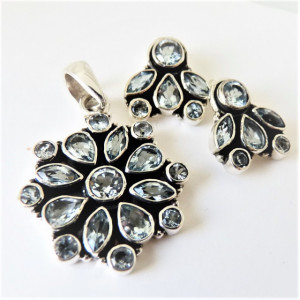 Set pandantiv si cercei cu surub-SET 43 blue topaz