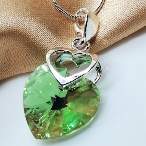Colier argint inimioara P0556-1481-cristal Peridot Aurore Boreale