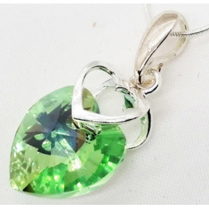 Colier argint inimioara swarovski-P0556-1481-Peridot Aurore Boreale