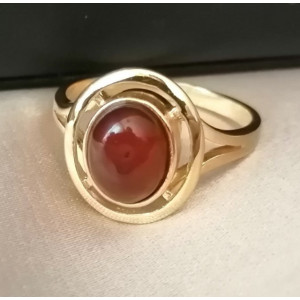 Inel din argint placat cu aur galben si chihlimbar cognac- R2088 A