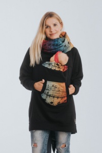 Hanorac pentru babywearing Lenny lamb - BLACK/SYMPHONY RAINBOW DARK (marimea L)
