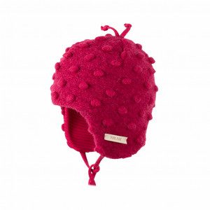 Caciulă cu snur Pure Pure lână organică boiled wool - Burgund Dots