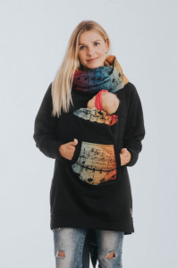 Hanorac pentru babywearing Lenny lamb - BLACK/SYMPHONY RAINBOW DARK (marimea L)