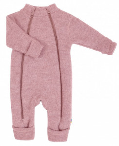 Overall Joha din lana merinos fleece, cu manusi si botosei - Pink