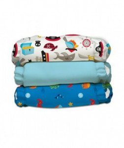 Set 3 scutece textile Charlie Banana Oceana cu inserturi noi cu fleece (scutece hibrid, cu buzunar sau AI2)